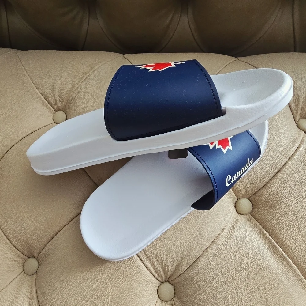 CANADA Slide Sandals BLUE WHITE RED SOFT size 9 - Picture 3 of 4